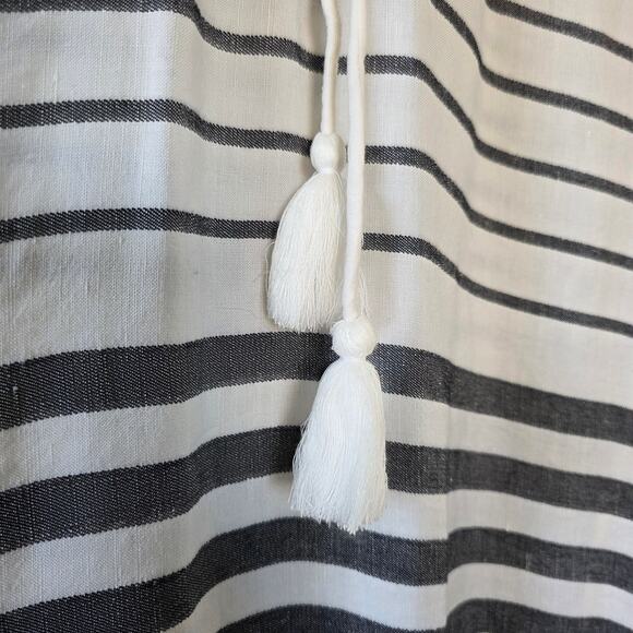 Tommy Bahama Striped Lace Up Tassel Maxi Dress Women Size L Gray White Linen - Picture 7 of 14
